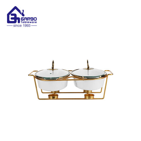 3PCS set of porcelain casseroles with golden stand for sale