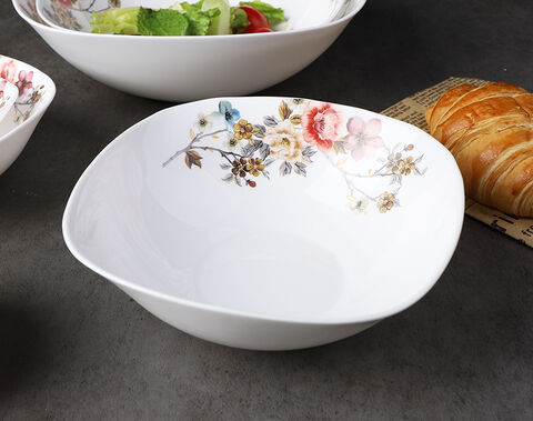 China opal glass tableware spinning square fruit bowl 7.5 inch