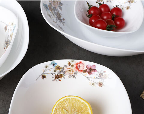 Китайская посуда из опалового стекла, вращающаяся квадратная ваза для фруктов 7.5 дюймов