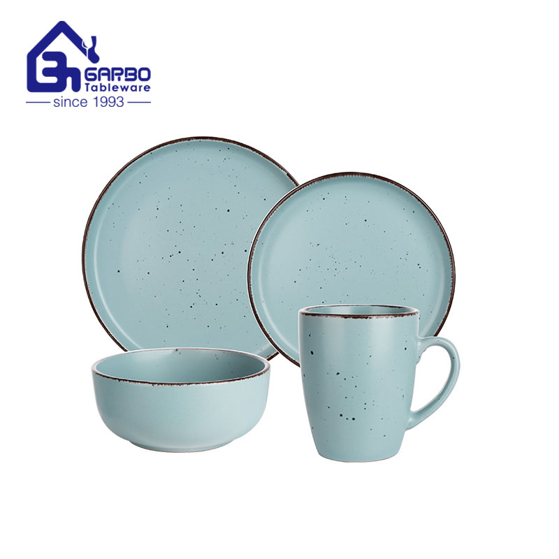 Wholesale tableware Popular green ceramic dinner set of 16pieces stoneware plate bowl cup set 