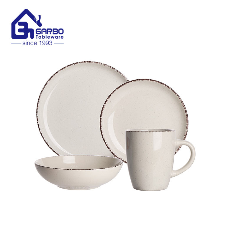 Sistema de cena de cerámica verde popular del vajilla al por mayor de sistema de la taza del cuenco de la placa del gres 16pieces