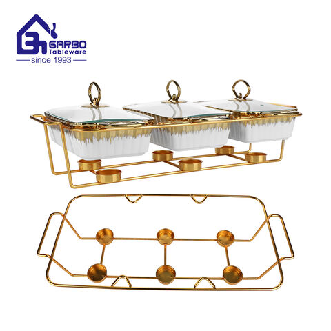 Ensemble de 4 casseroles en porcelaine de forme carrée pour galvanoplastie avec support en fer