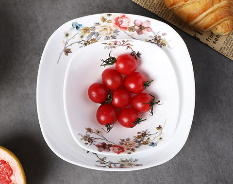 Grand bol de service carré bon marché pour Restaurant, bol en verre opale de 10.5 pouces