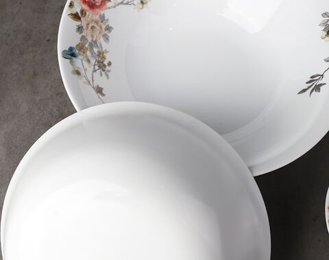 Runde Servierschüssel aus weißem Opalglas der Promotion-Serie, 10.5 Zoll, mit OEM-Dekor