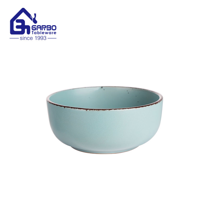 5.9 pulgadang berdeng kulay na cereal bowl stoneware na may brown rim factory mula sa China