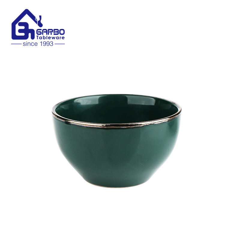 5.9-дюймовая керамическая миска для хлопьев зеленого цвета с коричневым ободком, фабрика из Китая