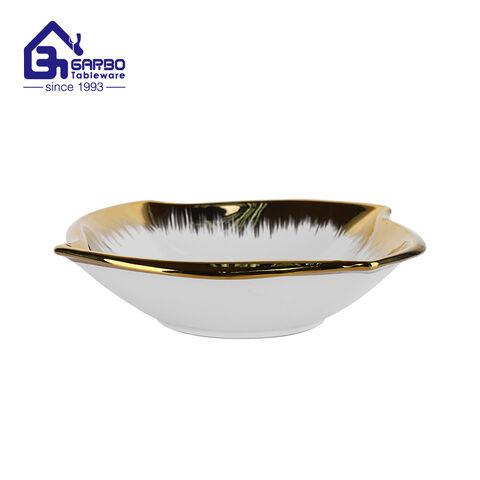 공장 10.5 인치 회전 잎 디자인 도자기 그릇 황금 장식 그릇