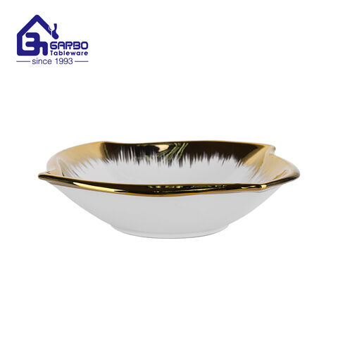 factory 10.5-inch rotating leaf design porcelain bowl golden decorative bowls 