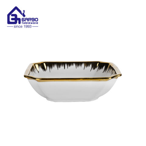 factory 10.5-inch rotating leaf design porcelain bowl golden decorative bowls 