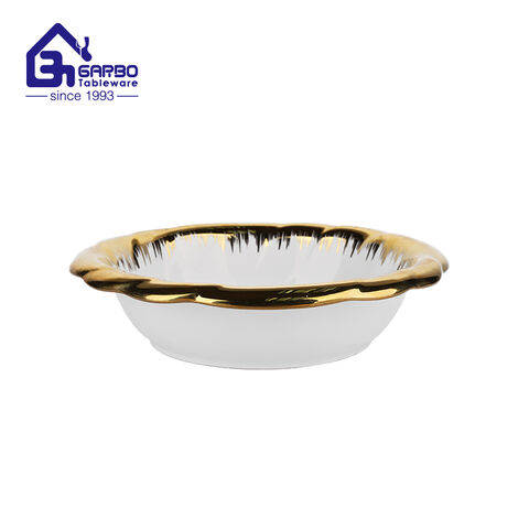 factory 10.5-inch rotating leaf design porcelain bowl golden decorative bowls 