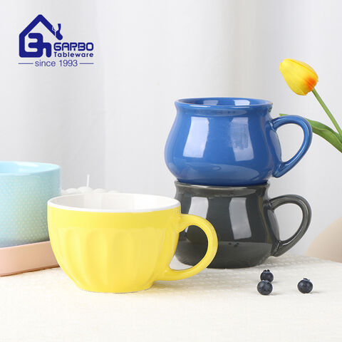 460 yellow lined stoneware mug coffee mug factory from China