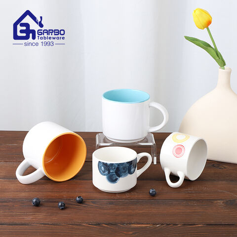 OEM Printed colored coffee ceramic mug with handle 7oz volume handgrip stoneware tea cup 