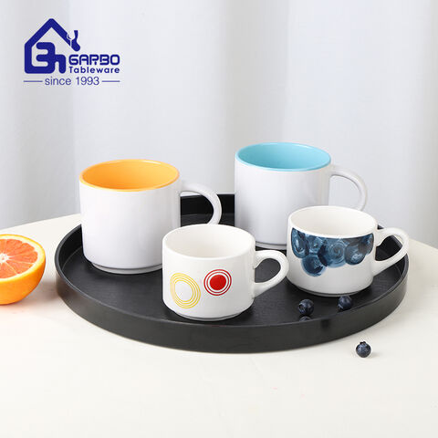 Tasse à café en céramique à mur intérieur coloré, 15oz, tasses en grès, vente en gros d'usine