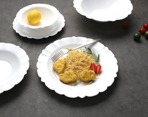 Garbo factory white 9inch deep soup plate 23cm opal glass spaghetti serving plate