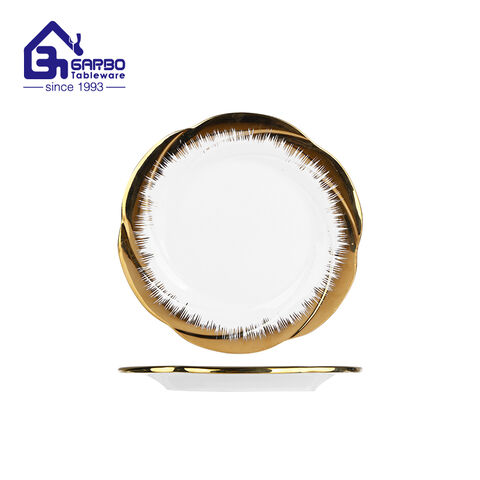 Gold rim ceramic tableware 10 inch fruit plate for home restaurants