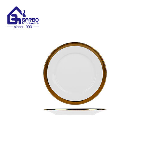 Luxury 7-inch Porcelain Plate White Gold Rim Kitchen Serving Plates