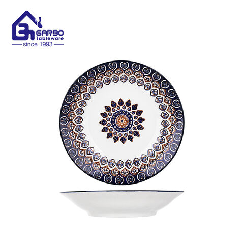 Ceramic stoneware plate with flower pattern home deep dinner dish plates set