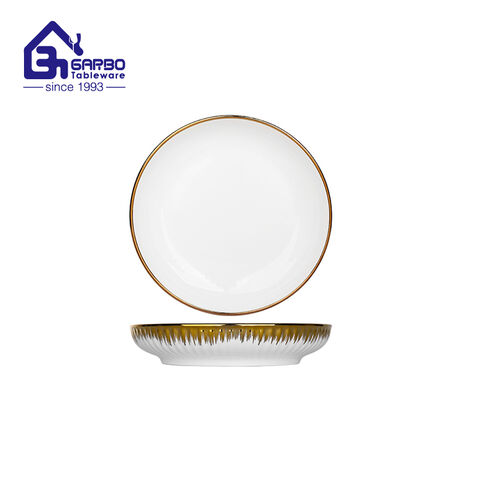 7 inch premium electroplating gold rim porcelain fruit plate