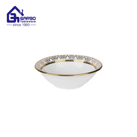 Premium 6.85-inch Porcelain Bowl for Dinner Golden Rim Design Ceramic Soup Bowl