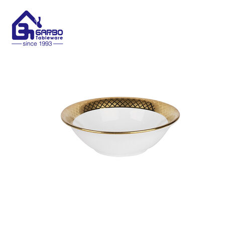 Premium 6.85-inch Porcelain Bowl for Dinner Golden Rim Design Ceramic Soup Bowl