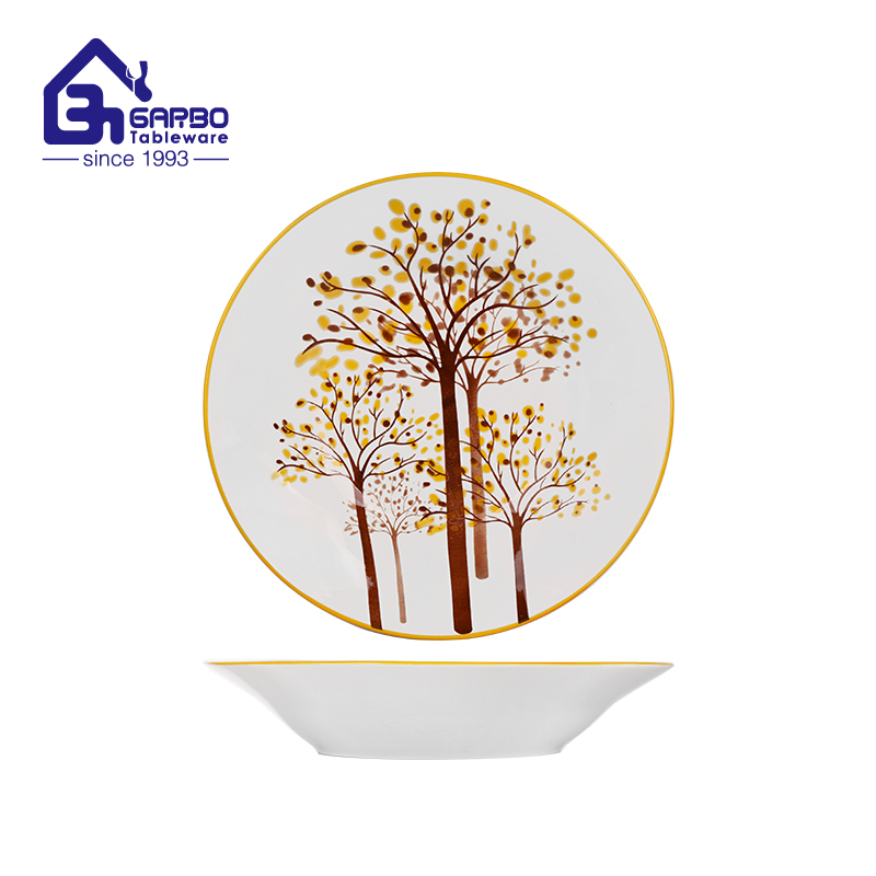 Retro Green and red 8-inch ceramic soud plate round-shaped stoneware deep plates for wholesale 