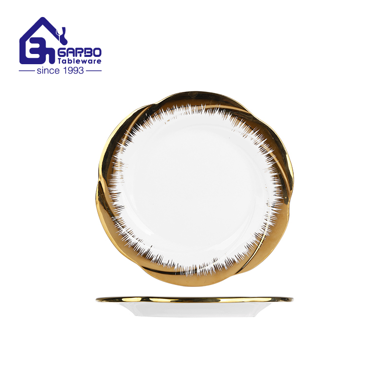 Bulk order 7 inch gold rim porcelain fruit plate for serving