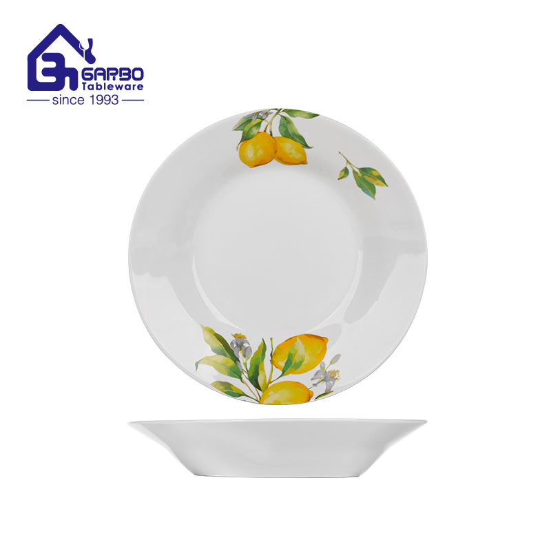 Wholesale 9.25 inch round-shaped ceramic plate with lemon decal for soup from China Manufacturer