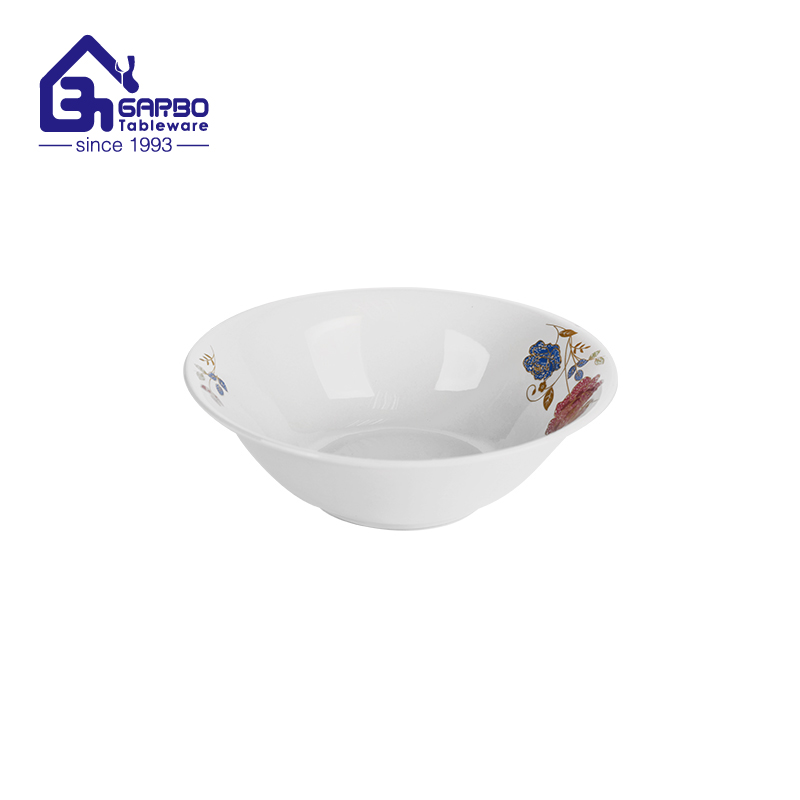 Classic White and Floral Design Ceramic Bowl Home Daily Use Stoneware Soup Bowl