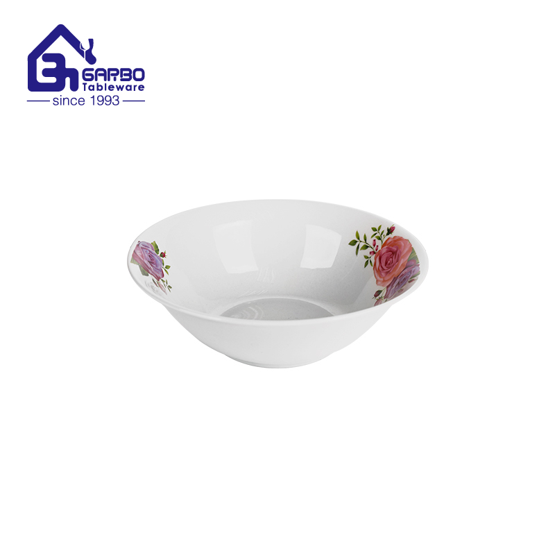 Classic White and Floral Design Ceramic Bowl Home Daily Use Stoneware Soup Bowl