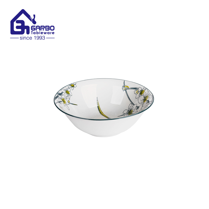 Classic White and Floral Design Ceramic Bowl Home Daily Use Stoneware Soup Bowl