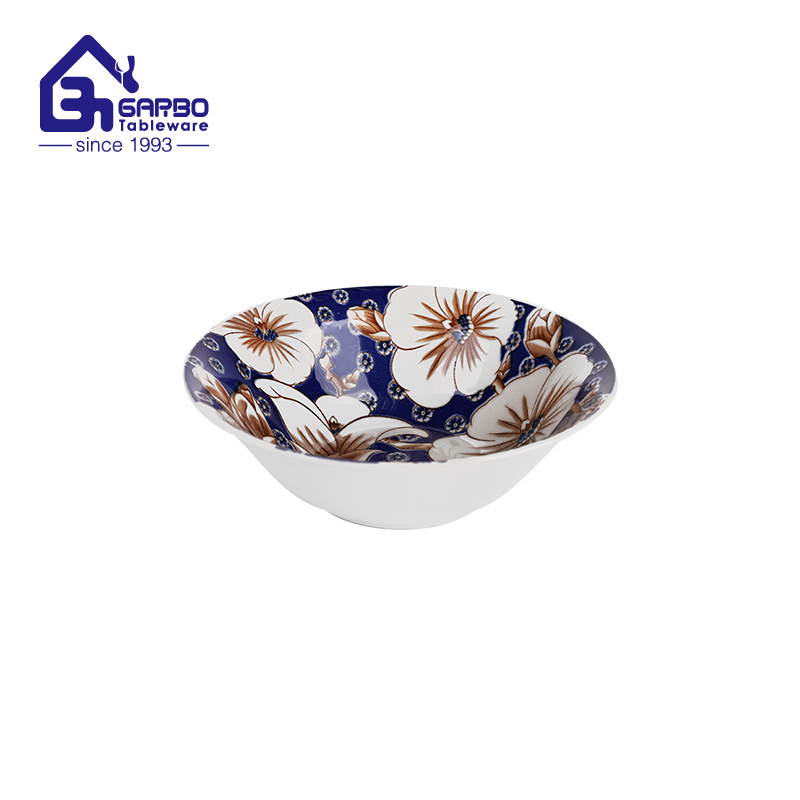 Classic White and Floral Design Ceramic Bowl Home Daily Use Stoneware Soup Bowl