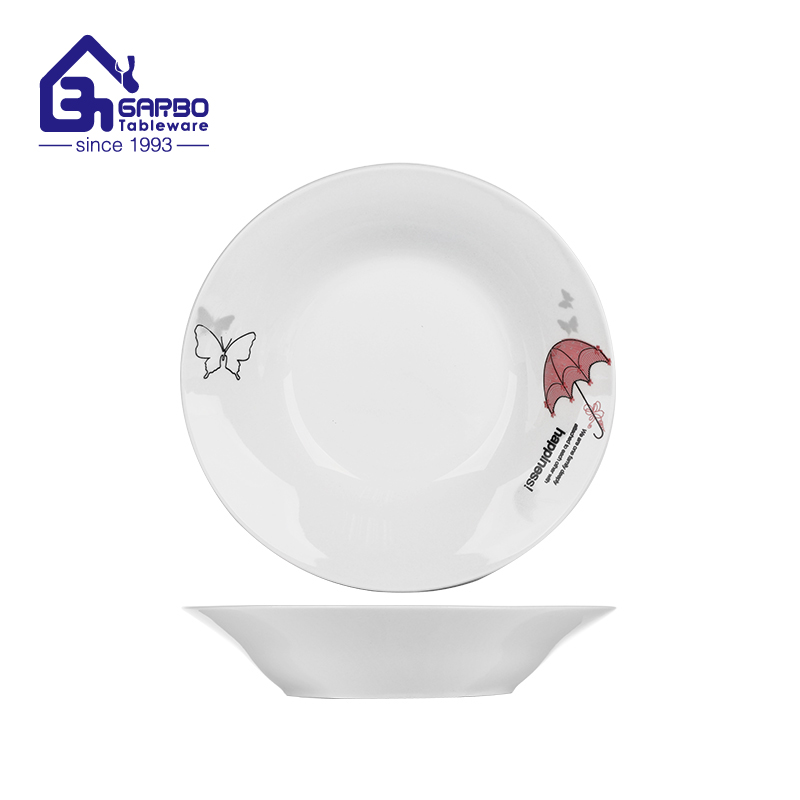 Wholesale low price 8-inch round-shaped ceramic deep plate stoneware dish with floral printing 