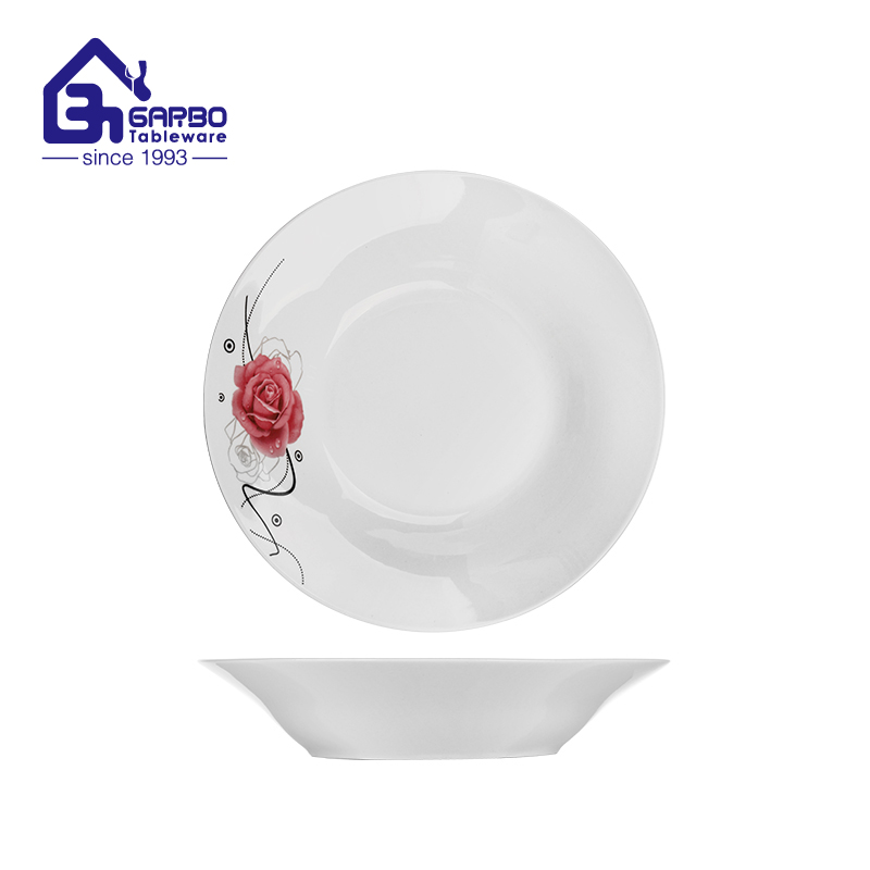 Wholesale low price 8-inch round-shaped ceramic deep plate stoneware dish with floral printing 