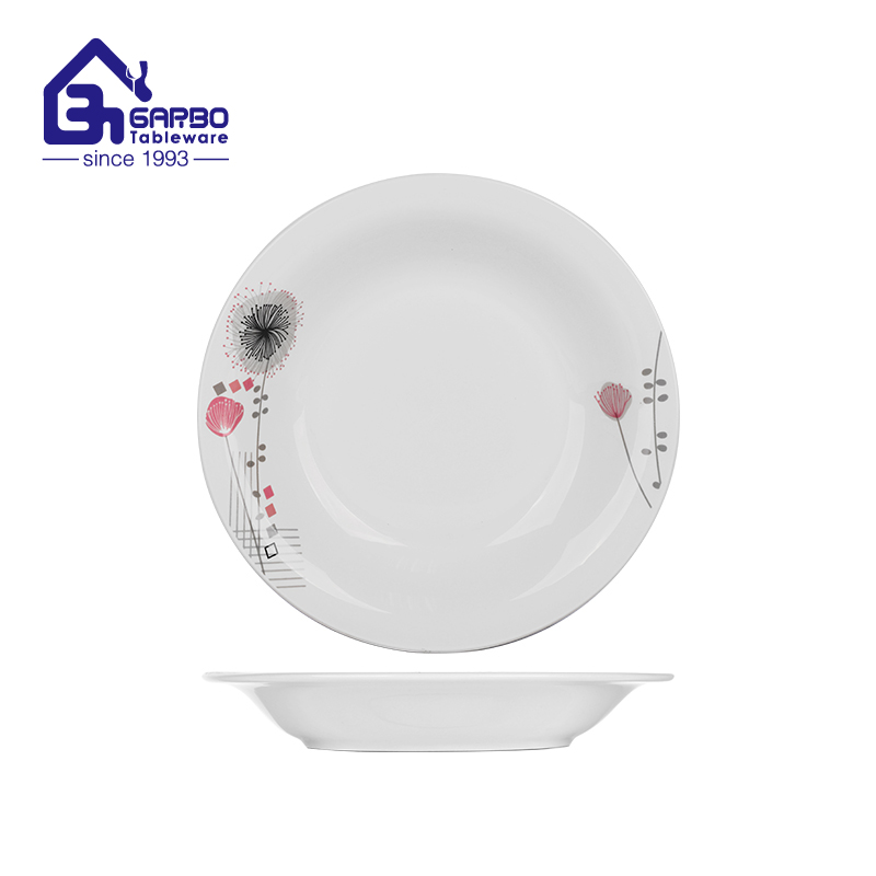Wholesale low price 8-inch round-shaped ceramic deep plate stoneware dish with floral printing 