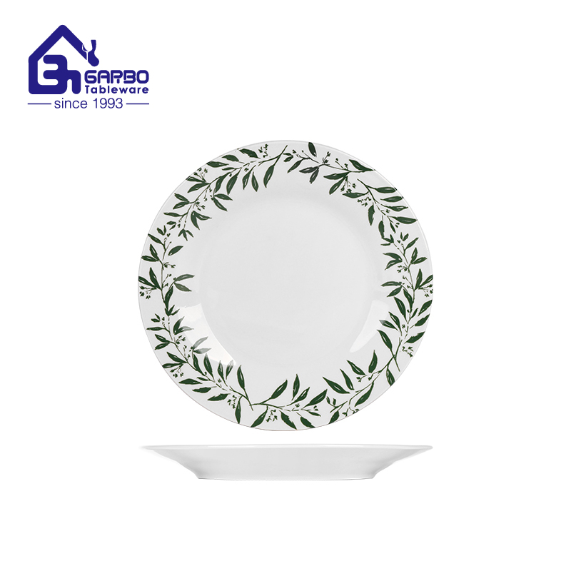 Garbo 9-Inch Stoneware Flat Plate with Tropical Leaf Print