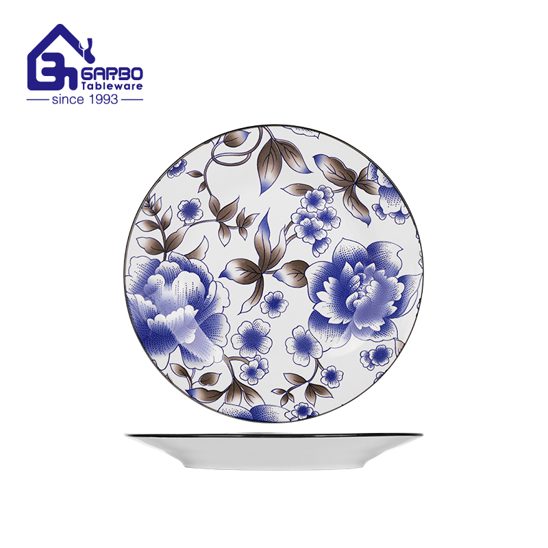 Garbo 9-Inch Stoneware Flat Plate with Tropical Leaf Print