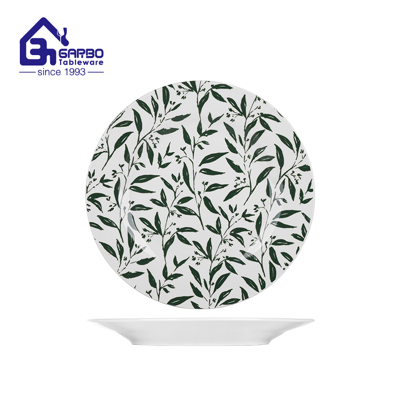 Garbo 9-Inch Stoneware Flat Plate with Tropical Leaf Print