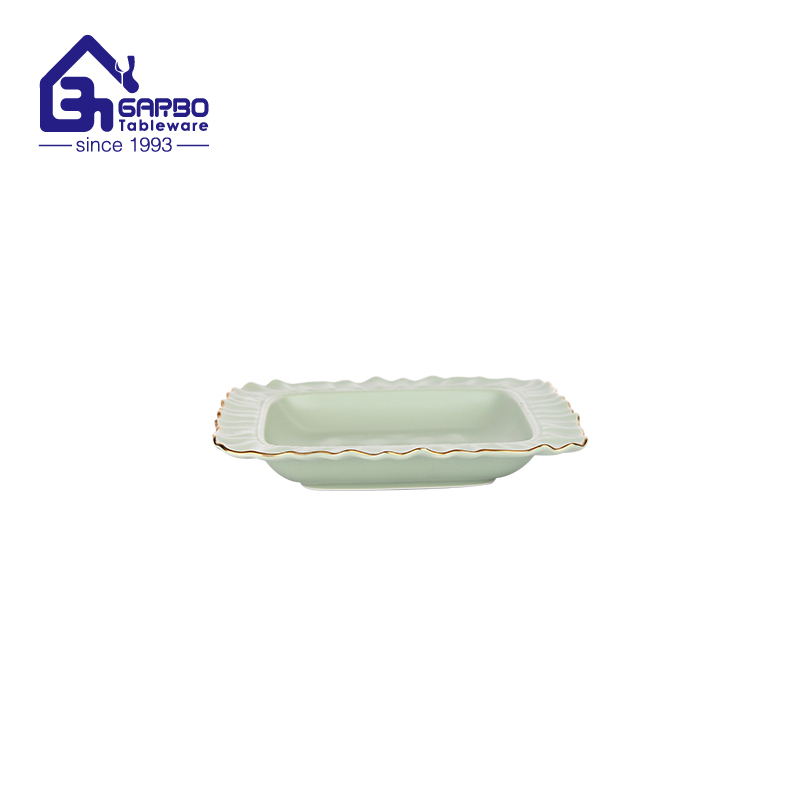 6.1 inch light yellow colored durable porcelain bowl with golden rim for wholesale