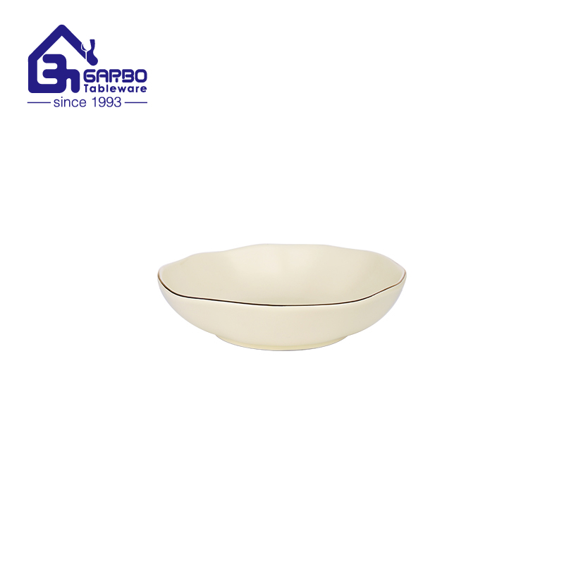 Wholesale 8-inch irregular-shaped reusable porcelain plate with light yellow color glaze  ceramic fruit dish  from China 