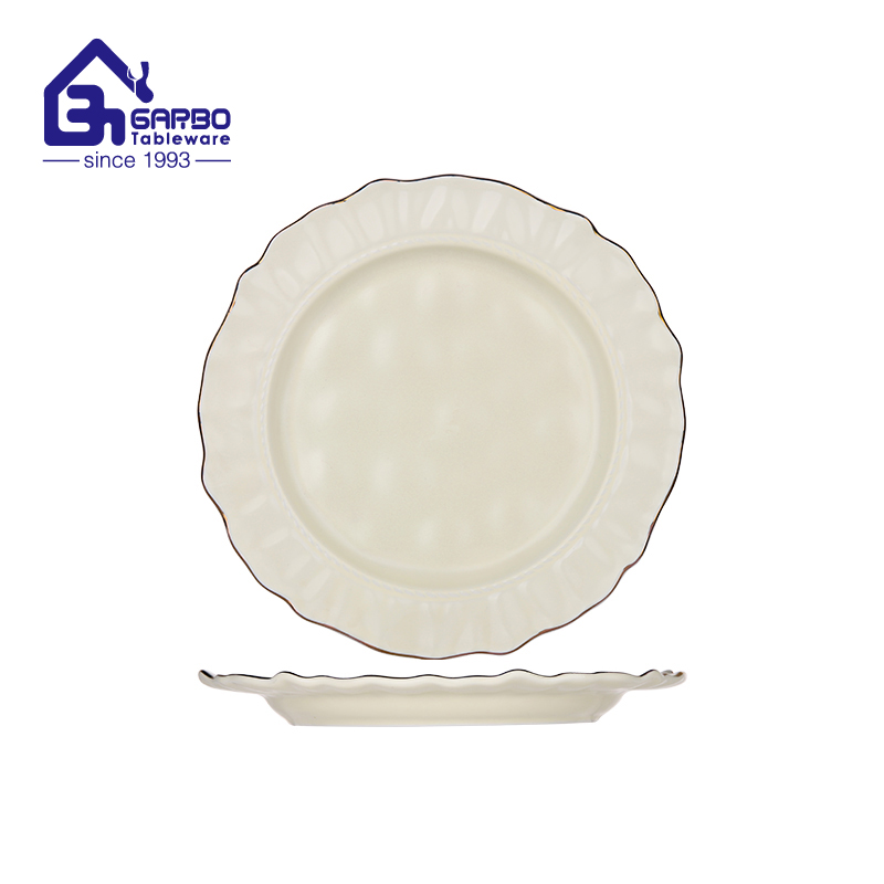 Wholesale 8-inch irregular-shaped reusable porcelain plate with light yellow color glaze  ceramic fruit dish  from China 