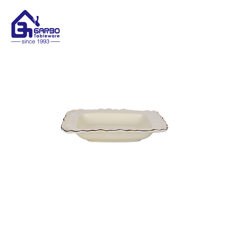 Wholesale 8-inch irregular-shaped reusable porcelain plate with light yellow color glaze  ceramic fruit dish  from China 