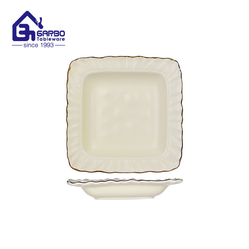 Wholesale 8-inch irregular-shaped reusable porcelain plate with light yellow color glaze  ceramic fruit dish  from China 