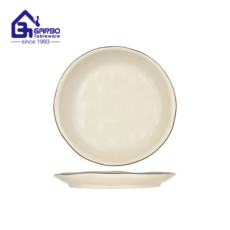 Green Color Irregular Shape Porcelain Dinner Plate in Gold Rim New Design Houseware