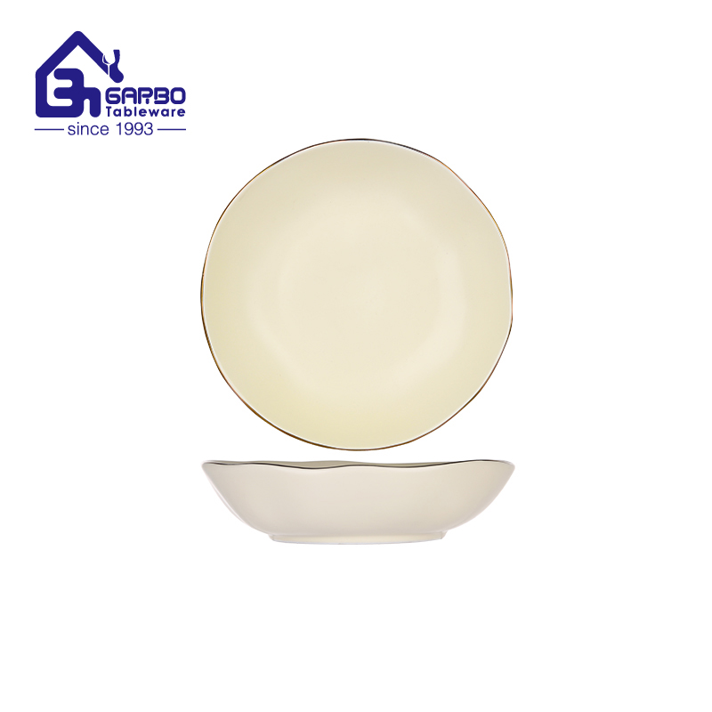 Colorful Elegant Porcelain Dinner Plate with Gold Rim Matte High-grade Ceramic Plate 