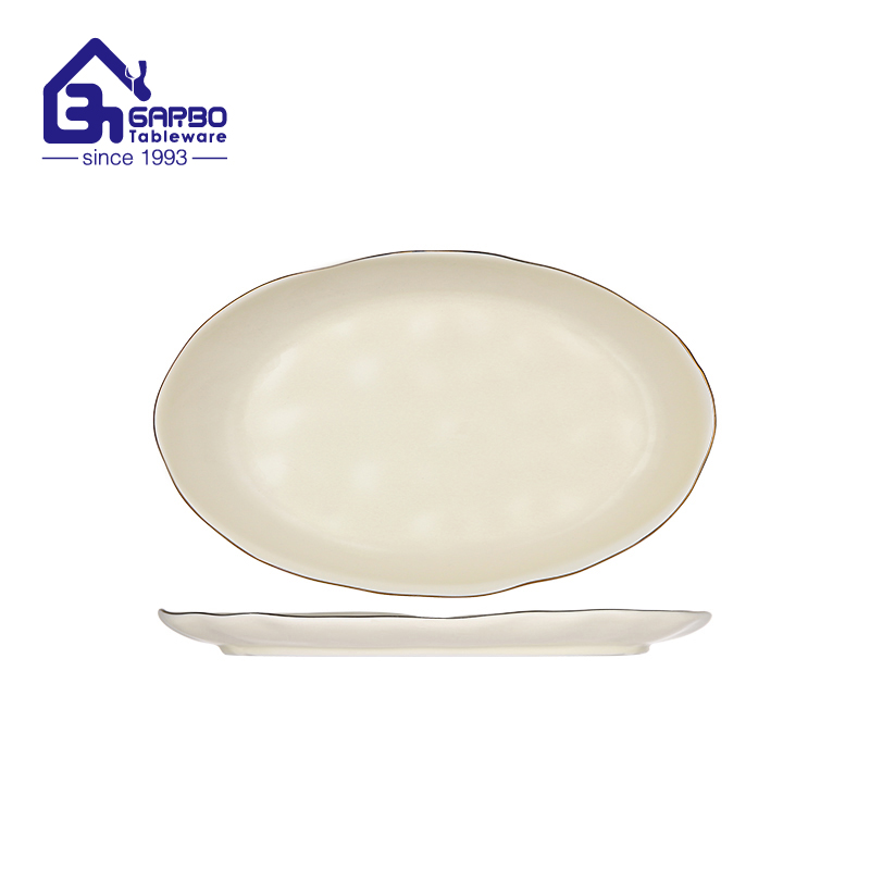 Colorful Elegant Porcelain Dinner Plate with Gold Rim Matte High-grade Ceramic Plate 