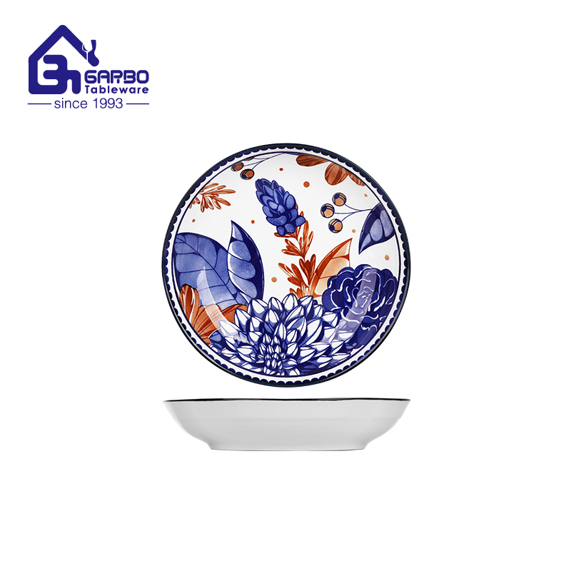 9 Inch Ceramic Fruit Plate with Floral Home Design White Dessert Dish