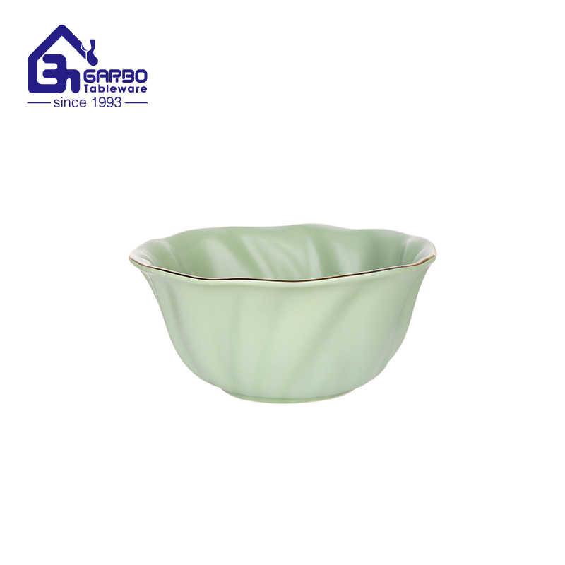 8 Inch Reinforced Porcelain Bowl Mint Green Wave Design Serving Dish