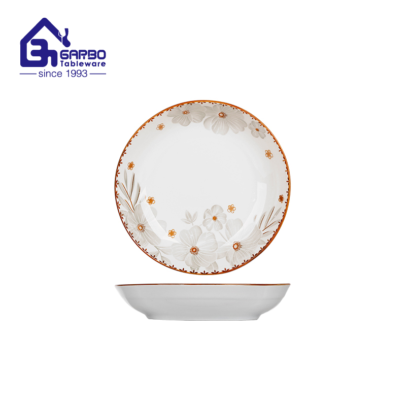 Promotional 7-inch round-shaped durable porcelain plate with floral printing stoneware fruit plate from a Chinese manufacturer