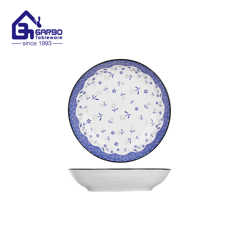 Promotional 7-inch round-shaped durable porcelain plate with floral printing stoneware fruit plate from a Chinese manufacturer