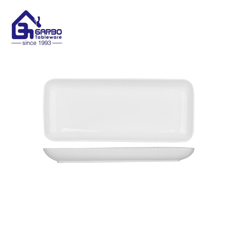 Wholesale white color 12 inch simple line rectangular porcelain plate 